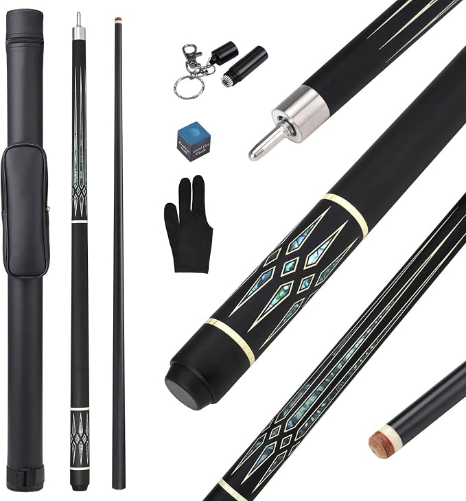 Professional Pool Cue Stick with Case, Pool Cue Stick 2-Piece Glass Fiber Billiards Cue Stick Low Deflection Pool Stick for Adults Players, 58" 19oz