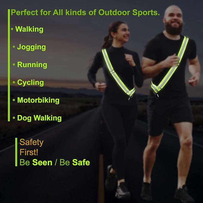 Bulk 10 Pack - Safety Reflective Sash for Walking at Night Adjustable Safety Sash for Men Women Kids Reflective Belt Sash for Running Walking Biking