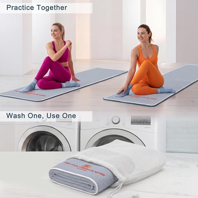 2 Pack Yoga Mat Towels with Bonus Grip Socks, Lavender Gray *2 | Elegant Embroidered, 1-Second Sweat Absorption & Non-Slip | Machine Washable Microfiber | Hot Yoga, Pilates | 73''*27.6''