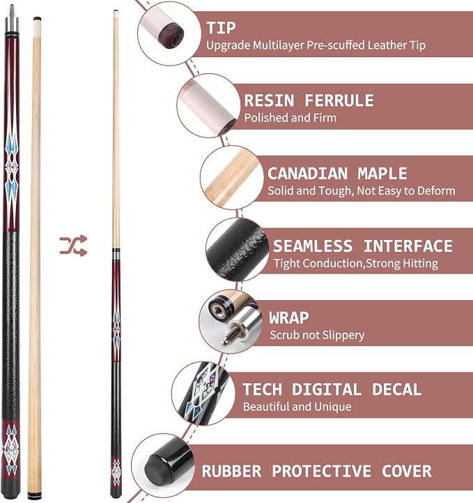 Kmise Pool Stick Set of - 58" Pool Cue Stick, Canadian Maple Professional Billiards Pool Cue, Pool Sticks for Adults, 18~21oz Multiple Colors