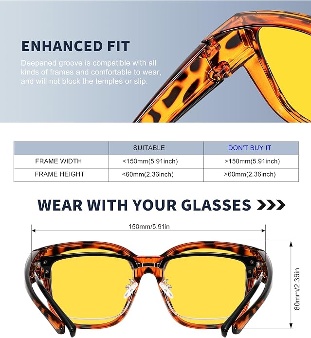 KALIYADI Night-Vision-Glasses Fit-Over-Glasses Wrap-Around Glasses: Anti Glare Night Driving Glasses for men women HD Lens