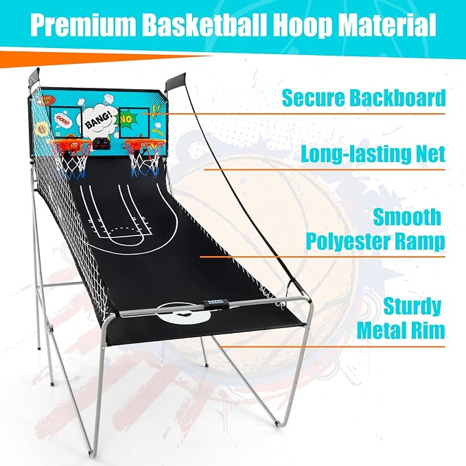Giantex Foldable Basketball Arcade Game, 8 Game Options, Electronic Double Shot 2 Player w/ 4 Balls and LED Scoring System, Indoor Basketball Game for Kids, Adult
