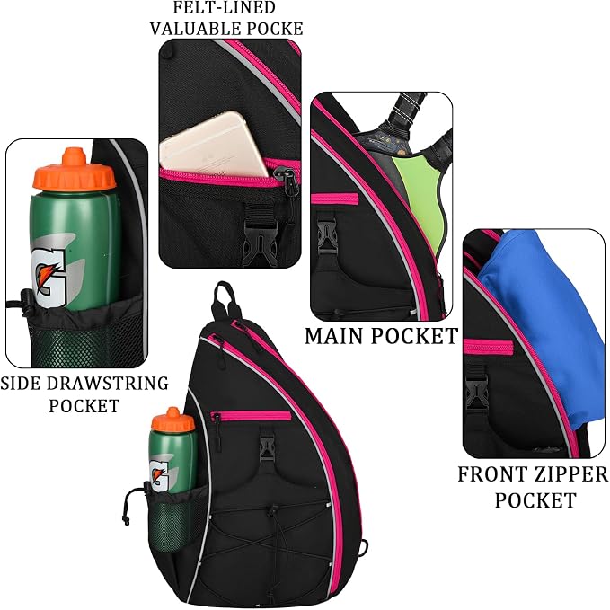 Goloni Pickleball Sling Bag for Men Women, Lightweight Pickleball Backpack with Fence Hook