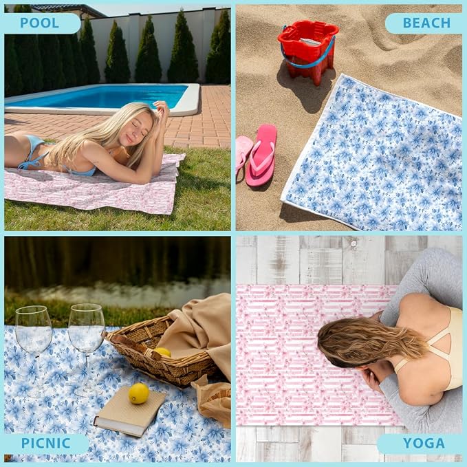 2 Pcs Microfiber Beach Towel Sand Free Quick Dry Oversized Pink Floral Cherry Blossom Shabby Chic Style Lightweight Bath Towels for Pool Travel Swim Yoga 71 x 32 Inches