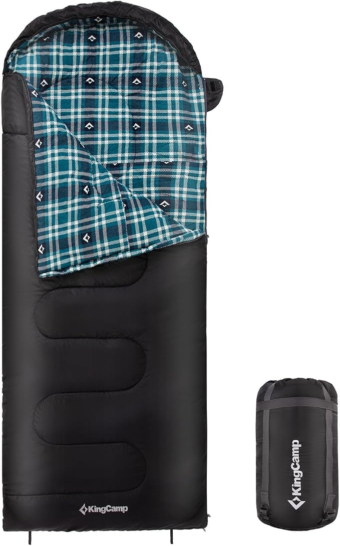 KingCamp Sleeping Bag for Adults, Cold Weather & Warm XL Big and Tall Flannel Sleeping Bags with Compression Sack Portable Waterproof Essentials Gear Accessories for Outdoor Camping