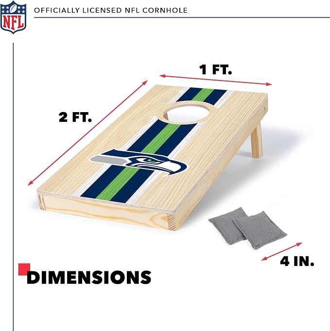 NFL Football Portable Size 1' x 2' Solid Wood Cornhole Set with Direct Print HD Team Graphics – Travel Size
