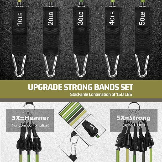 VEICK Resistance Bands Set, 10-150 LBS Stackable Exercise Bands with Handles, Ankle Straps & Door Anchor, Workout Bands for Home Gym, Yoga, Pilates, Physical Therapy for Men Women