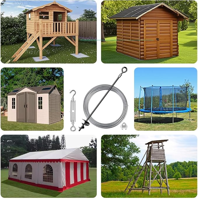 27" Screw in Ground Anchors Kits with 3/16" Cable, 4 Pack Heavy Duty Stakes | for Shed, Earth Anchors High Wind Hurricane Straps, for Swing Set, for Mobile Home, for Carport Gazebo Trampoline Tent Tree
