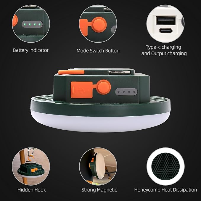 Ultra-Bright Rechargeable LED Camping Lantern,Portable Hanging Tent Light with USB C Charging, IPX5 Waterproof, Magnetic Base & Hook for Camping, Glamping, Backyard & Emergency