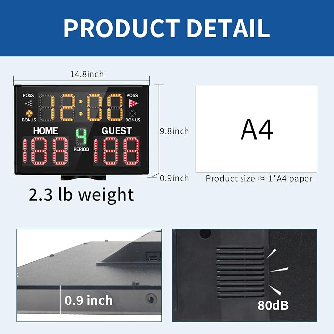 LUCKY TIME Electronic Basketball Scoreboard with Buzzer, Digital Scoreboard with Remote,Portable Score Keeper Battery Powered Score Board for Sports Games