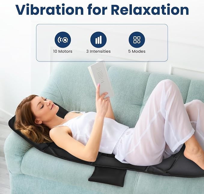 COMFIER Full Body Massage Mat with Heat, Back Massager with 10 Vibration Motors, 4 Heating Zones, Foldable Relaxation Pad for 3 Adjustable Intensity– Vibration Massage Only, Gift for Men Women