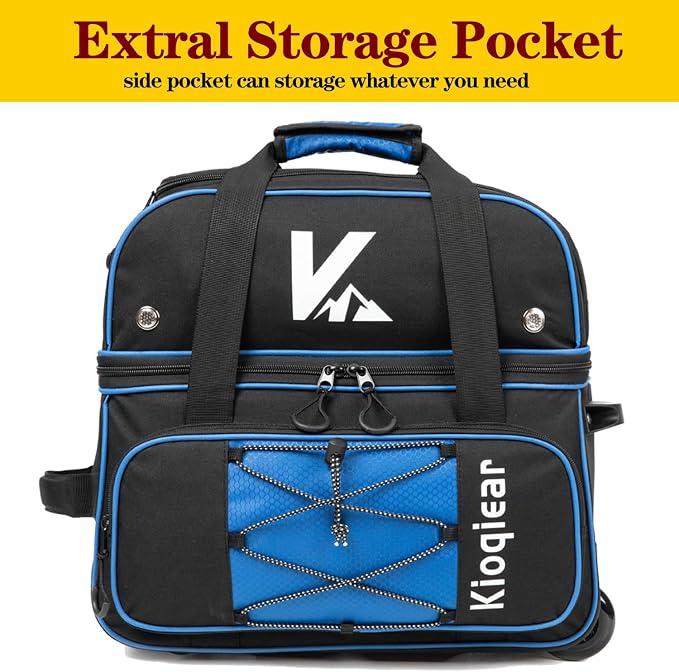Double Roller 2 Ball Bowling Bag with Large Separate Shoe Compartment and Oversized Accessory Pocket, 36" Extendable Handle.