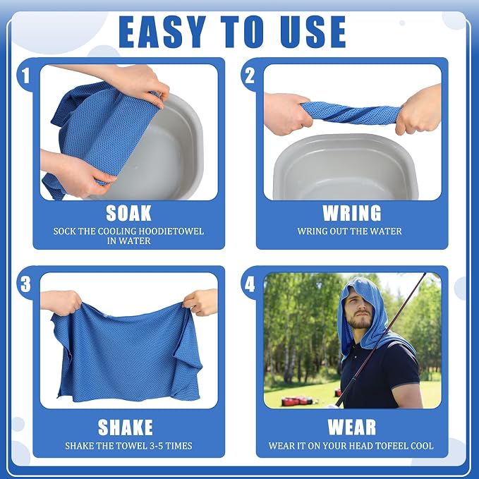 Breling 10 Pack Cooling Hoodie Towels, UPF 50 Sun Protection & Instant Cooling Towels Hoodie for Neck and Face Head Wrap for Hot Weather Sport, Gym, Camping Summer Outdoor Activity(Navy Blue)