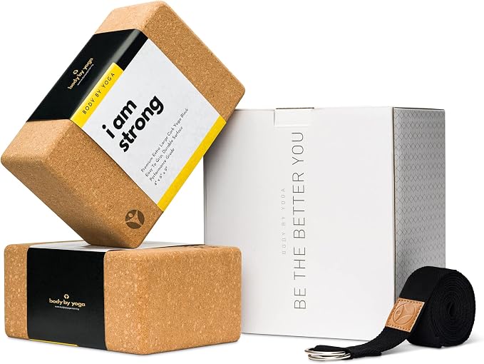 Cork Yoga Blocks 2 Pack – High Density Non Slip with Select Cork Grain for Chip-Resistant Durability | Extra Thick 4” for Support & Stability | Natural, Smooth, and Crumble Free | Body By Yoga