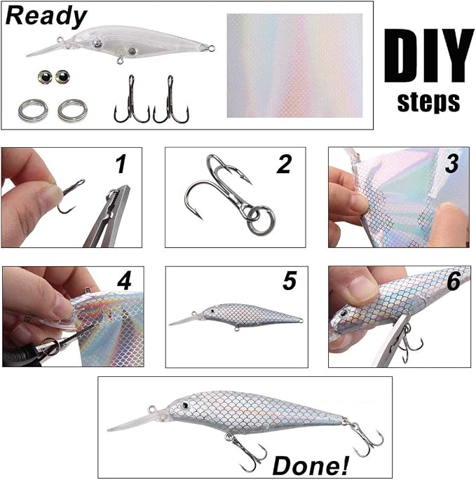 OROOTL Fishing Lure Making Kit, 166pcs DIY Fishing Lure Making Supplies Unpainted Fishing Baits Blanks Eyes Stickers Treble Hooks Make Your Own Fishing Lures