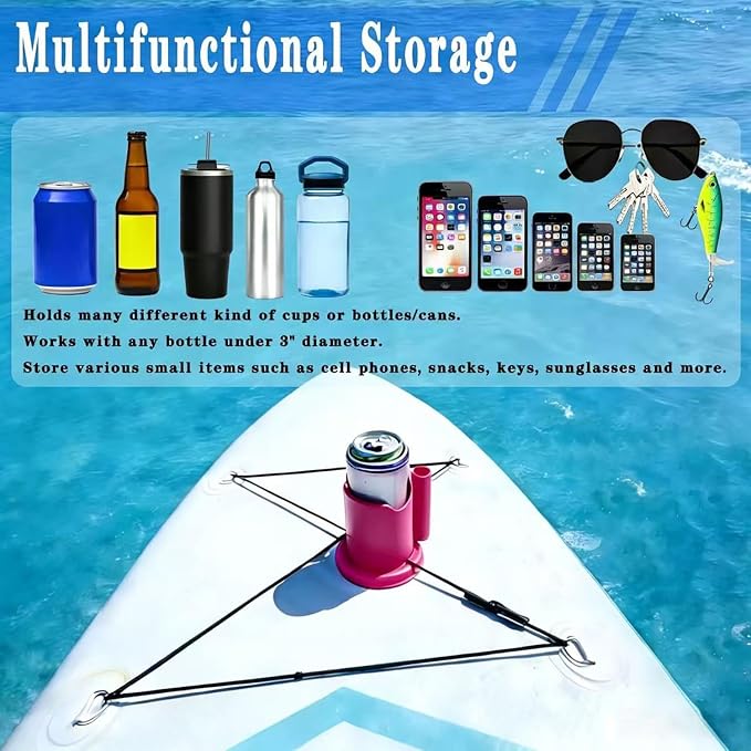 Paddle Board Cup Holder, 2-in-1 Kayak Cup Holder, Thickened Base Increased Stability, Paddle Board Accessories for SUPs, Canoes, Surfboards, Boats