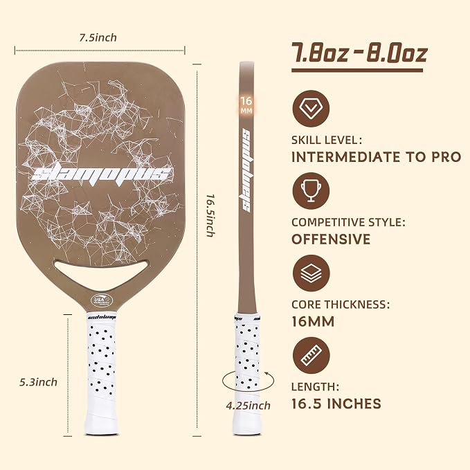 Pro Pickleball Paddle| T700 Carbon Fiber Pickleball Paddles with 16mm Polymer Honeycomb Core & Overgrips| Premium Pickle Ball Racket Enhanced Control & Spin & Power| USAPA Approved