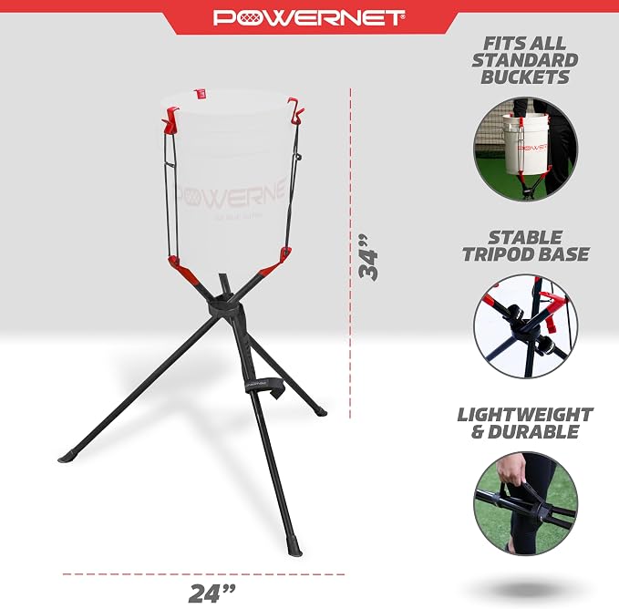 PowerNet Baseball Softball Portable Ball Caddy, Holds Bucket of Baseballs, Softballs, Tennis Balls, Use During Batting Practice Training and Drills