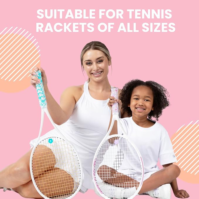 Tennis Tape & Dampener Set - 2 Tacky 45” Long x 0.98” Wide Racket Handle Overgrips & 1 Matching Ping Dampener