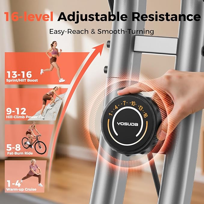 YOSUDA Folding Exercise Bike - 5 IN 1 Foldable Stationary Bike for Home Gym Workout, Upgraded Indoor Cycling Bikes with 6.6 LBS Flywheel, 380 LBS Capacity and 16-Level Magnetic Resistance, Back Support Cushion