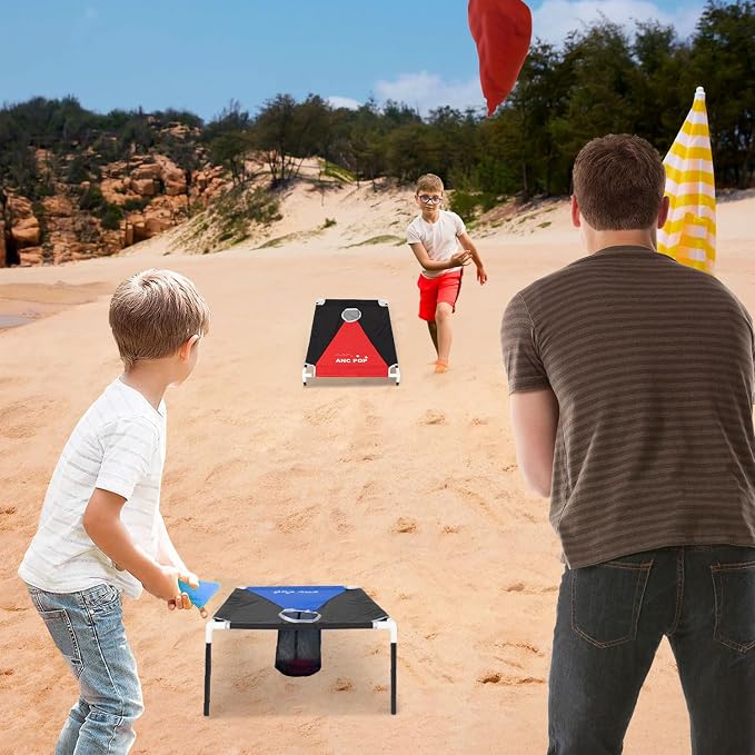 ANC POP Portable Cornhole Game Set PVC Framed Corn Holes Outdoor Game Set 3 x 2 feet with 8 Bean Bags and Carrying Case