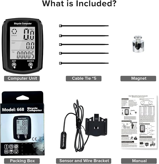 Bike Computer and Bicycle Odometer Wired MPH KM/H Bike Speedometer with Automatic Wake-Up Cycling Speed Tracker LCD Display & Single Mileage & Multi-Functions Accessories
