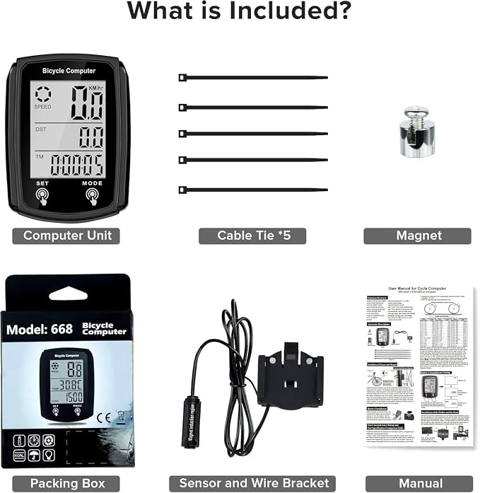 Bike Computer and Bicycle Odometer Wired MPH KM/H Bike Speedometer with Automatic Wake-Up Cycling Speed Tracker LCD Display & Single Mileage & Multi-Functions Accessories
