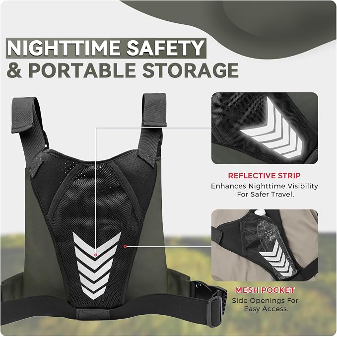 Criuage Outdoor Chest Bag for Men, Lightweight Adjustable Running Vest, Water Resistant EDC Chest Pack with Water Bottle Pocket, Breathable Back Pad for Hiking Cycling Fishing Travel (Olive)