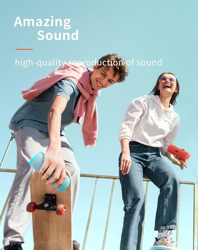 HEYSONG Portable Bluetooth Speaker, Waterproof Wireless Shower Speakers with Good Bass, IPX7 Floating, 5000mAh, TF Card, Loud Sound for Beach, Pool, Kayak Accessories, Gifts for Women, Girl-Sky Blue