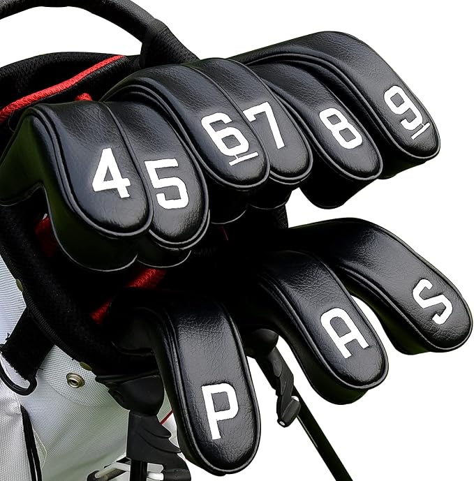 BIG TEETH Golf Hybrid Iron Head Cover 9Pcs, Long Hybrids Iron Covers Head Covers Set, Golf Club Covers W/Big NO. Fits for Cleveland Launcher Cobra T Rail Hybrid Irons