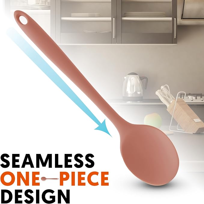 Multi Platinum Silicone Cooking Spoon for Baking, Scraping & Mixing, 100% Food Grade Colorful Silicone Kitchen & Serving Utensils, Heat Resistant, Non-Stick Cookware - 11.4 inch Dry Rose