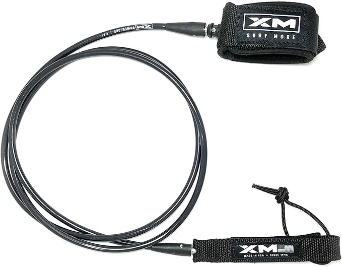 Regular Premium Surfboard Leash, 5/6/7/8/9/12ft Length, Cord (.270 in.) Unbreakable Swivels, Detachable Railsaver, Made in USA [3 Yr Warranty]