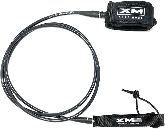 Regular Premium Surfboard Leash, 5/6/7/8/9/12ft Length, Cord (.270 in.) Unbreakable Swivels, Detachable Railsaver, Made in USA [3 Yr Warranty]