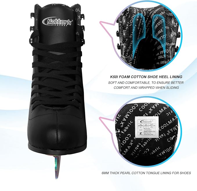 Nattork Figure Skates for Boys and Girls Excellence Stainless Steel Blades Ice Figure Skating with Enhanced Support Strength Performance and Ultimate Comfort