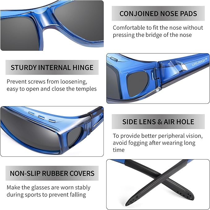 URUMQI Polarized Sunglasses Fit Over Glasses for Men Women, Wraparound Sun Glasses UV400 Protection for Driving Fishing