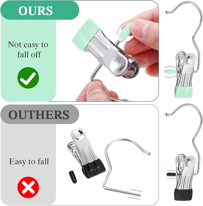 Yinder 150 Pcs Boot Hangers Clips Laundry Hooks Hanging Stainless Steel Clothes Pins Portable Clip Hangers for Closet Travel Socks Pants Handbags Hats Towels (Multicolor)