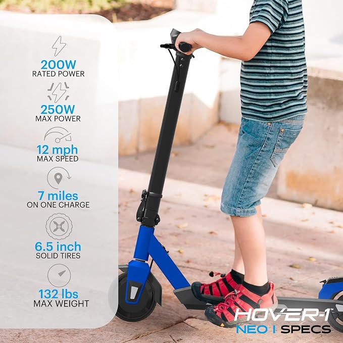 Hover-1 Neo Family Foldable Electric Scooter with 300W/250W/200W Rated Brushless Motor, 16/14/12 mph Max Speed, 8.5"/6.5” Wheels, 10/7 Mile Range Commuting Scooter for Kids & Teens Aged 4 to 16