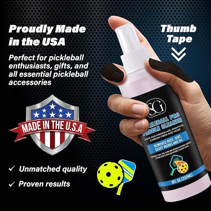 Pickleball Paddle Cleaner Spray - Removes Dirt, Ball Residue, Scuff Marks- EPA Safer Ingredients, Pickleball Accessories, Pickleball Gifts, Presidents Day Deals - 8 FL Oz