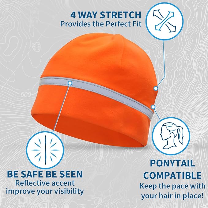 Hunter Orange Winter Running Set: Reflective Beanie + Micro-Fleece Neck Gaiter