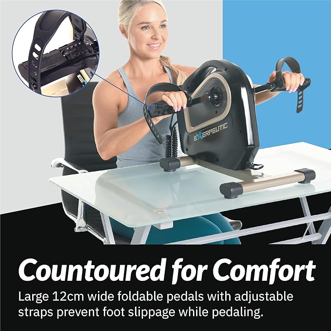 Exerpeutic 2000M Motorized Under Desk Exercise Bike - Electric Legs and Arms Pedal Exerciser - Fitness Equipment for Home Use - Remote Work Office Accessory - Black