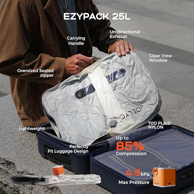 Travel Vacuum Bags with Pump, 25L Large Capacity Vacuum Bags for Travel, IPX7 Waterproof, Travel Essentials Compression Bags for Luggage Backpack Suitcase Home Storage