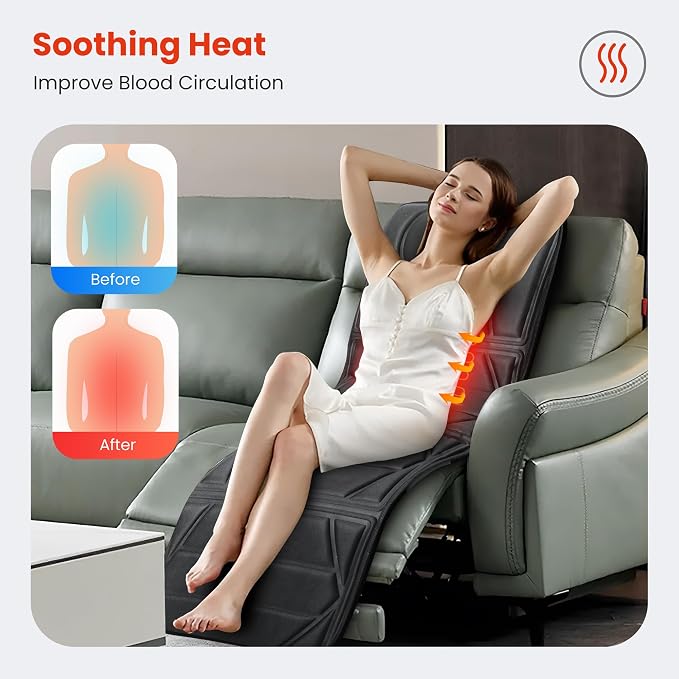 CooCoCo Massage Mat with Heat, Full Body Massage Mat with 10 Vibration Motors, Back Massager for Neck and Back, Bed Massager for Shoulder Leg, Back Massage Pad for Dad Mom, Gifts for Men Women