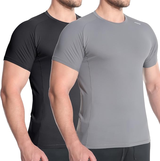 BROKIG Mens 4.9oz Cooling Gym Workout Shirts,Bodybuilding Athletic Running Shirt Casual Crew Neck Fitted Short Sleeve
