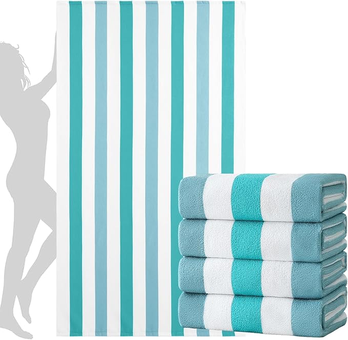 Jessy Home 4 Pack Striped Oversized Beach Towel Set, 40x70 Inch Microfiber Sandproof Quick Dry Super Soft Swim Towels, Absorbent Stylish Pool Towels, Swim Cover Up for Beach Vacation Travel