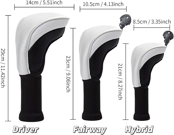 Golf Club Head Covers for Woods 3/4/5/6 Pieces Long Neck Mesh Sports Golf Club Headcovers Set with Interchangeable No. Tags 3 4 5 6 7 X Golf Accessories for Men Women