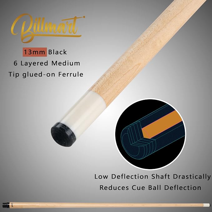 Billmart Pool Cue Stick, Low Deflection Shaft Billiard Cue Sticks with Hard Case, Pool Table Sticks Queue, 19-21 oz Pool Que