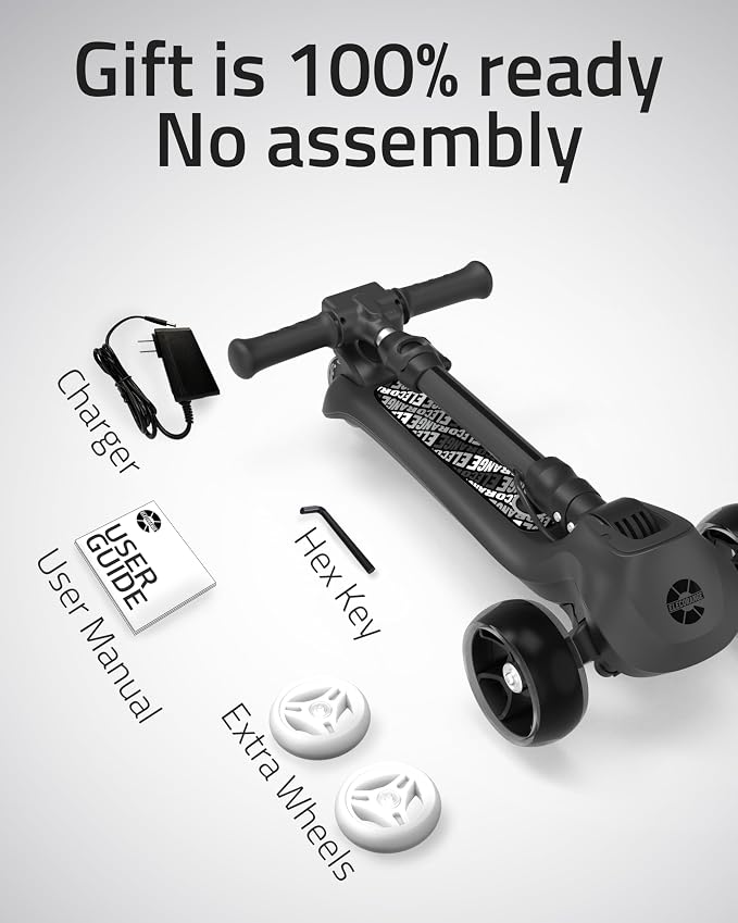Elecorange T200/T500 Balance Electric Scooter for Kids Age 4-9, 2 Types Front Wheels, Electric Horn, Full Body Lights Up, Wide Deck, 5Mph Safe Speed, 70min Riding, Foldable Kick Scooter Boys & Girl