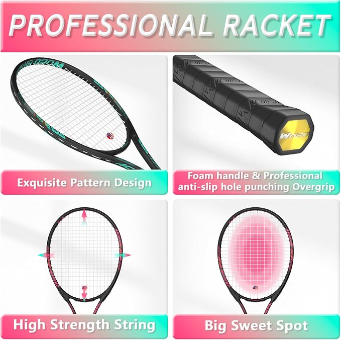 Pro Tennis Racket for Adults, 2 Player 27 inch Speed Tennis Racquet Acceptable for Beginner and Professional with 3 Tennis Balls, 2 Vibration Dampes, 2 Overgrips, Tennis Bag