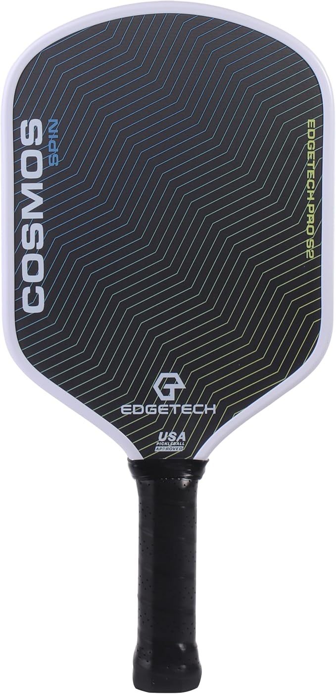 Cosmos Spin | Edgetech Pickleball 16mm Paddle + Cover | Dual Layer Surface - Titanium Weave Base - T700 Raw Carbon Fiber Surface | Orbit Grooves for Spin | Space Propulsion Honeycomb PP Core