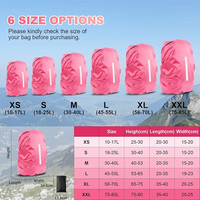 LAMA Waterproof Backpack Rain Cover, Reflective Rucksack Rain Cover for Anti-Dust/Anti-Theft/Bicycling/Hiking/Camping/Traveling/Outdoor Activities,XL Size (for 56L-70L Backpack), 1 Pcs Pink